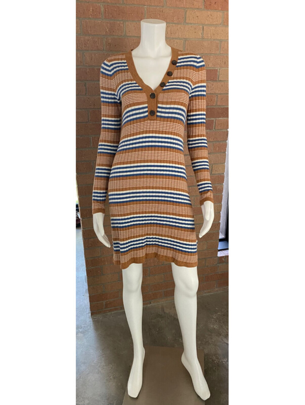 AMERICAN EAGLE OUTFITTERS RIBBED KNIT DRESS Striped STRETCH Buttons NWOT Women S